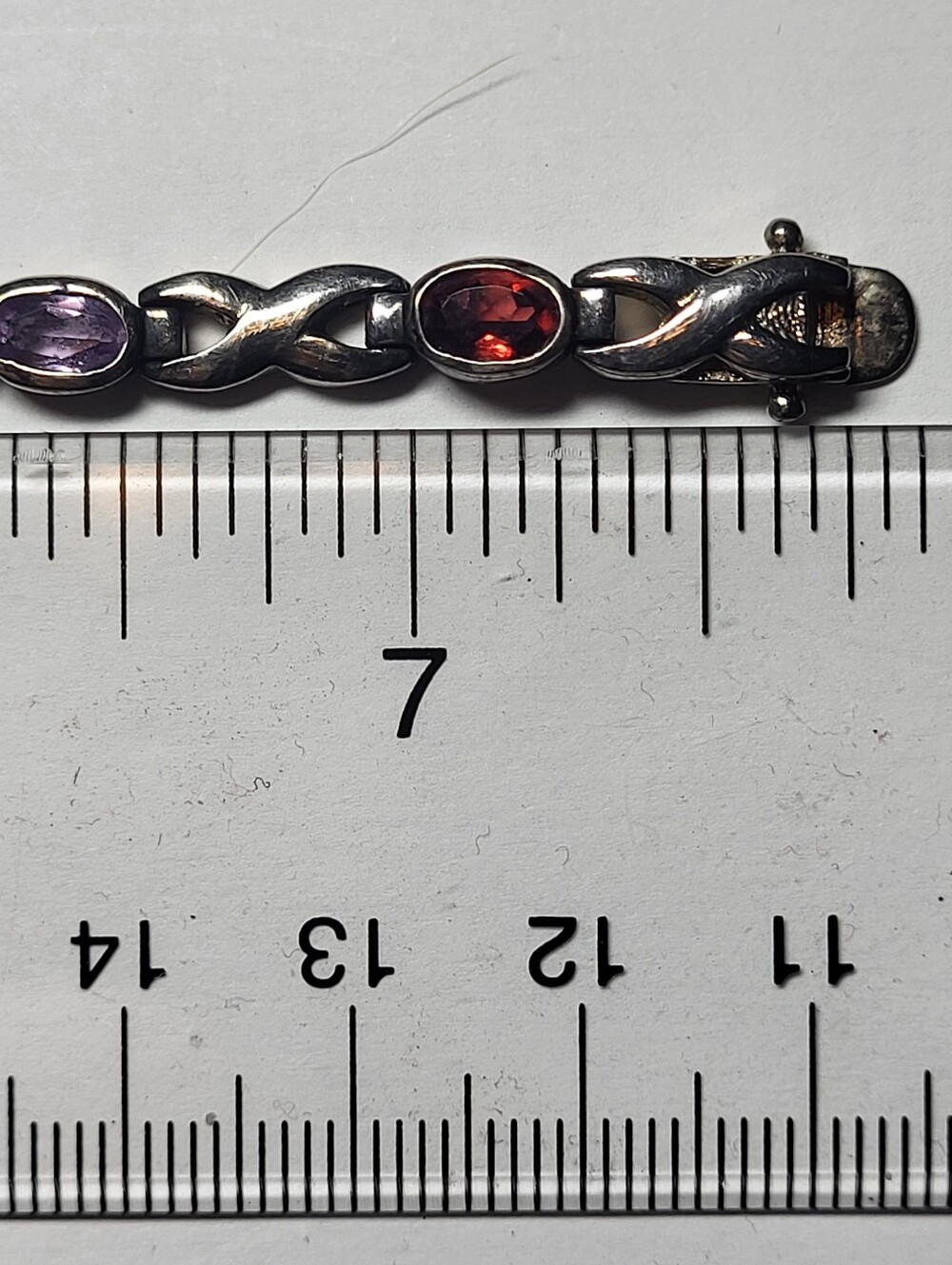 Vintage Sterling Silver Multicolor Gemstone Infinity Link Bracelet - Picture 5 of 10